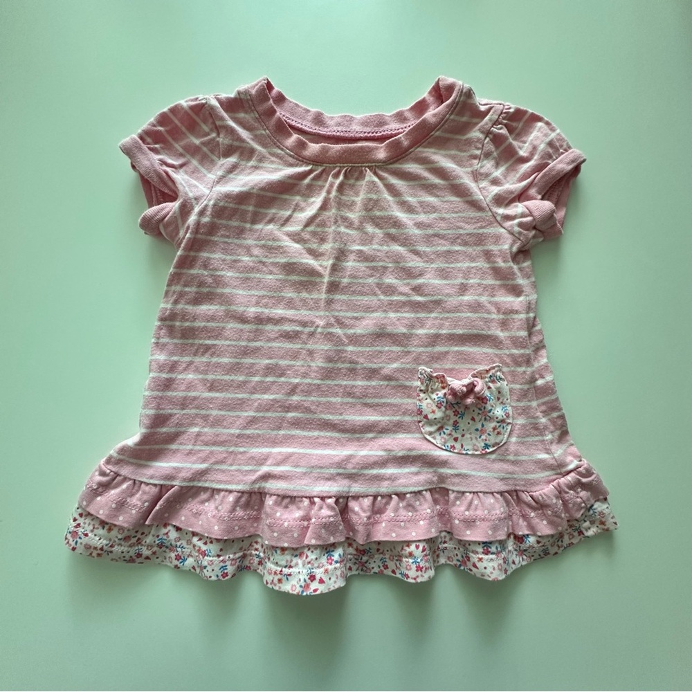 1989 Place Pink Striped Baby Dress with Floral Accents 12M